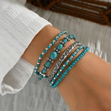 Conjunto de pulseiras boho com pedras turquesas