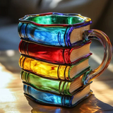 Caneca com motivo colorido de livro