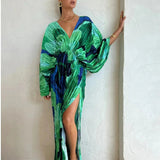 Evangelina™ - Vestido Plissado em Tons Azuis