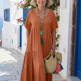 Zínnia | Vestido Maxi Azul de Manga Curta em Camadas