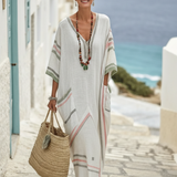 Althea | Vestido Maxi com Decote em V e Mangas Largas com Bolsos