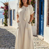 Elowyn | Vestido Maxi de Manga Curta com Decote Redondo e Bolso