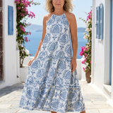 Isadora | Vestido Midi Sem Mangas de Gola Alta em Camadas