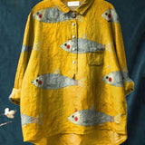 Marina | Camisa com Estampa de Peixes Brincalhões
