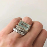Anéis vintage de prata com pedras de vidro turquesa