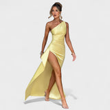 Ariel - Vestido Assimétrico Cetim Limão