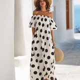 Vestido com Padrão de Bolinhas Preto e Branco em Estilo Resort