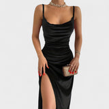 Gabriela - Vestido de veludo com fenda lateral