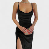 Gabriela - Vestido de veludo com fenda lateral