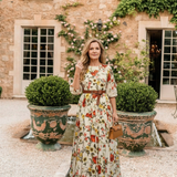 Odelia | Vestido Maxi de Gola Redonda e Manga Três Quartos com Cinto