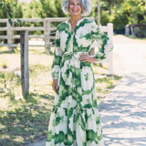 Sabine | Vestido Maxi de Manga Longa com Cinto na Cintura e Camadas