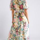 Eulalie | Vestido Midi de Manga Curta com Cintura Ajustada em V