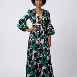 Isolde | Vestido Maxi de Manga Longa com Decote em V e Cinto na Cintura