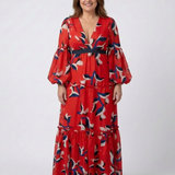 Isolde | Vestido Maxi de Manga Longa com Decote em V e Cinto na Cintura