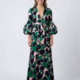 Isolde | Vestido Maxi de Manga Longa com Decote em V e Cinto na Cintura