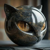 NyxCharm | Escultura de Cabeça de Gato Negro Místico