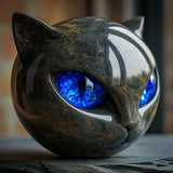 NyxCharm | Escultura de Cabeça de Gato Negro Místico