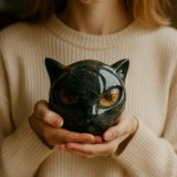 NyxCharm | Escultura de Cabeça de Gato Negro Místico