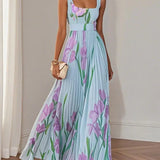Nina - Vestido longo plissado floral