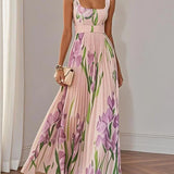 Nina - Vestido longo plissado floral
