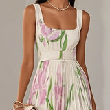Nina - Vestido longo plissado floral