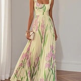 Nina - Vestido longo plissado floral