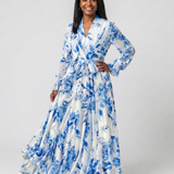 Lillian | Vestido Maxi Envolvente de Manga Longa Floral