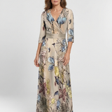 Margaret | Vestido Maxi Envelope Floral com Manga Três Quartos
