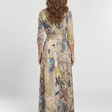 Margaret | Vestido Maxi Envelope Floral com Manga Três Quartos