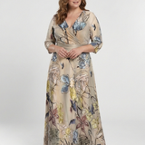 Margaret | Vestido Maxi Envelope Floral com Manga Três Quartos
