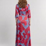 Danielle | Vestido Maxi Floral com Mangas Três Quartos e Decote em V