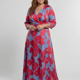 Danielle | Vestido Maxi Floral com Mangas Três Quartos e Decote em V