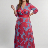 Danielle | Vestido Maxi Floral com Mangas Três Quartos e Decote em V