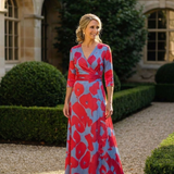 Danielle | Vestido Maxi Floral com Mangas Três Quartos e Decote em V