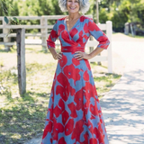 Danielle | Vestido Maxi Floral com Mangas Três Quartos e Decote em V