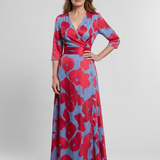 Danielle | Vestido Maxi Floral com Mangas Três Quartos e Decote em V